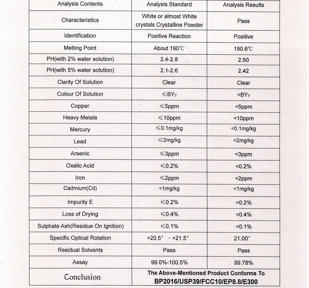 Vitamin Ingredients Vc CAS: 50-81-7